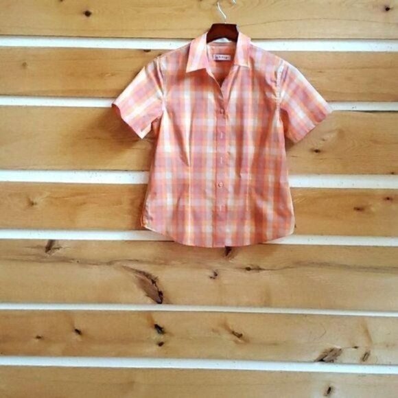 Orvis Casual Carefree Pleated Button-Down Short Sleeve Plaid Sz. 6 Blouse - Picture 5 of 8